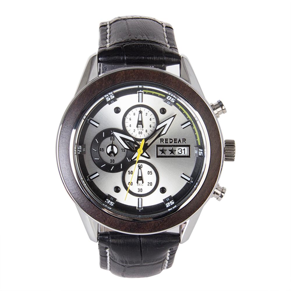 Đồng hồ Quartz Phong cách hợp kim & Vỏ gỗ Hiển thị thời gian & lịch Hiển thị kim chỉ dạ quang Chức năng đồng hồ bấm giờ 30M REDEAR Men