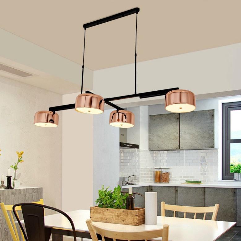Đèn thả Decor Phục vụ cho Bàn Đảo, phòng Ăn nơi tiếp khách Đèn thả ngang 4 bóng chao màu đồng