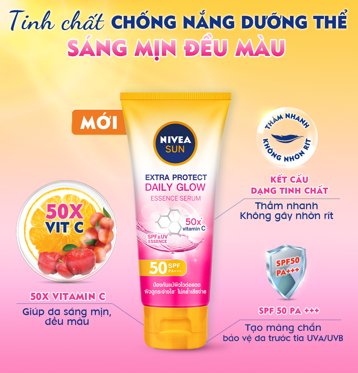 Serum Chống Nắng &amp; Dưỡng Thể Toàn Thân NIVEA SUN Spf50 Pa+++ Sáng Mịn Đều Màu Da (180 Ml) - 86092