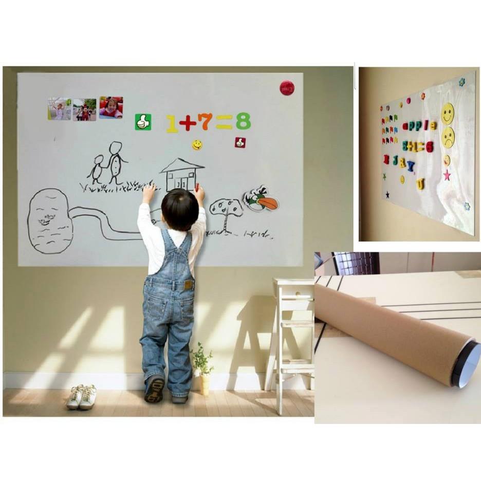 BẢNG TỪ TRẮNG DÍNH TƯỜNG ĐA NĂNG MAGNETIC WHITE BOARD DẠNG CUỘN KÈM 1 BÚT, 4 NAM CHÂM VÀ DÍNH VIỀN