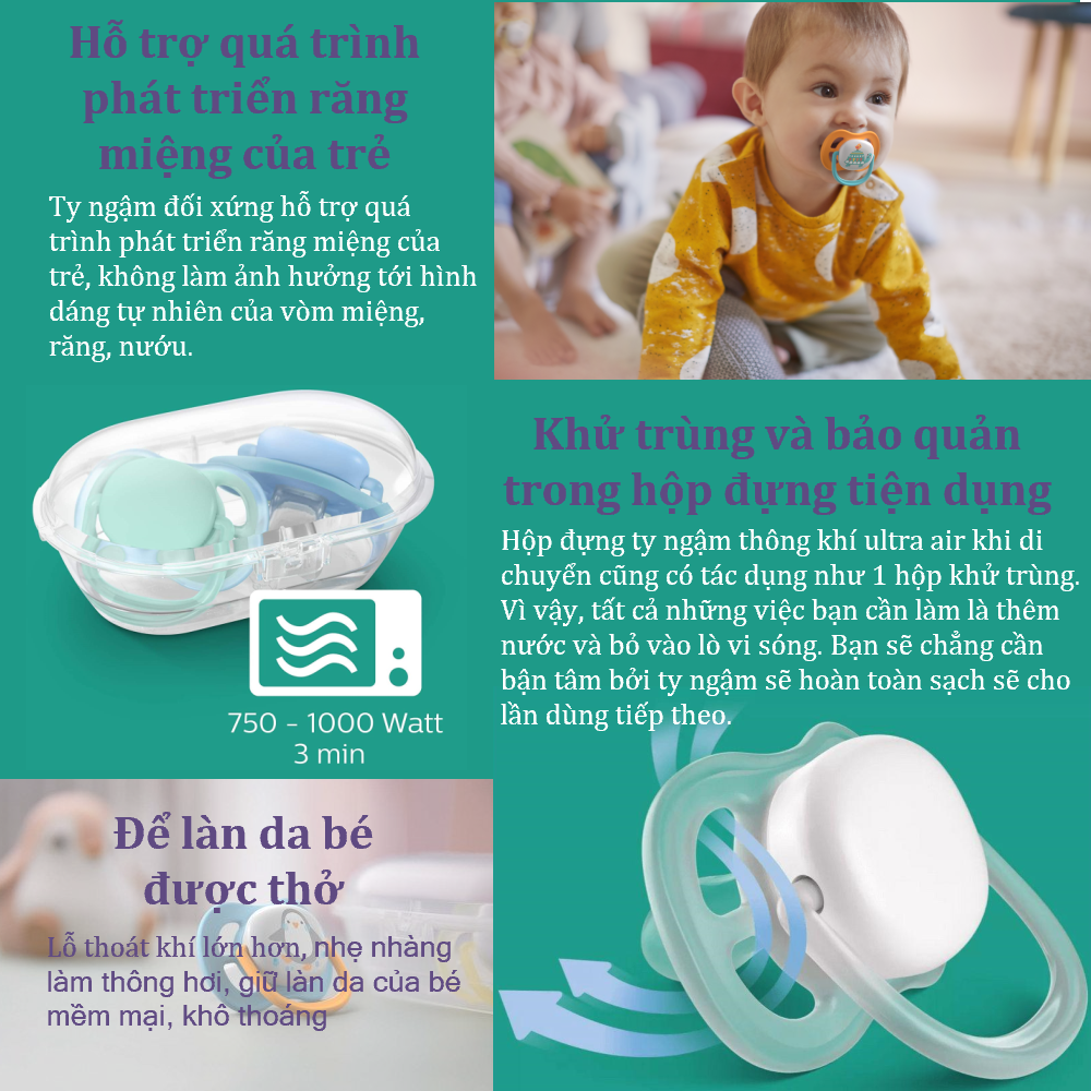 Núm ty ngậm thông khí Philips Avent hình thú cho trẻ từ 6-18 tháng tuổi _ vỉ đôi