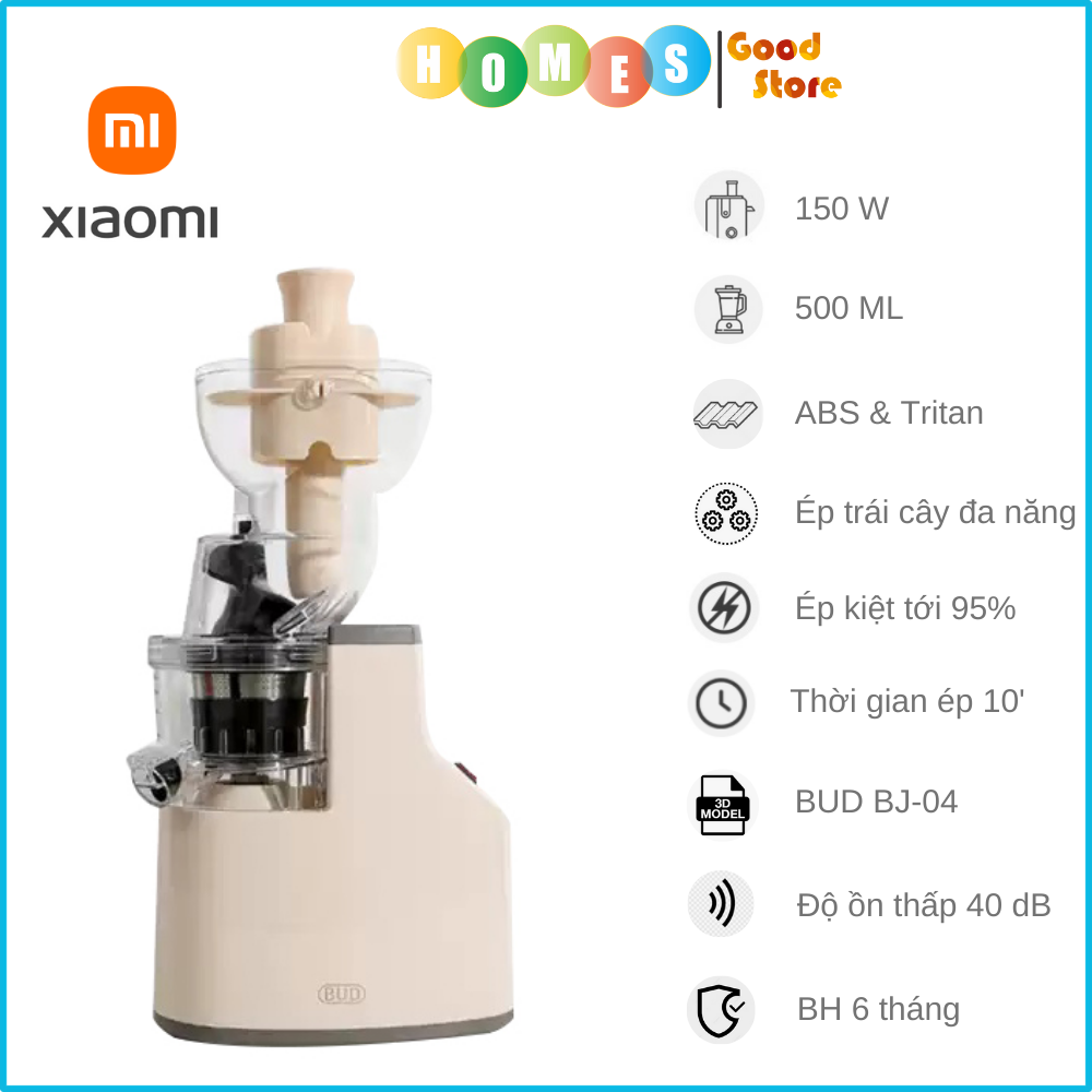 Máy Ép Chậm Xiaomi BUD BJ04 Ép Kiệt 95% Lượng Nước Dung Tích 0.5 Lít Công Suất Ép 150 W - Hàng Nhập Khẩu