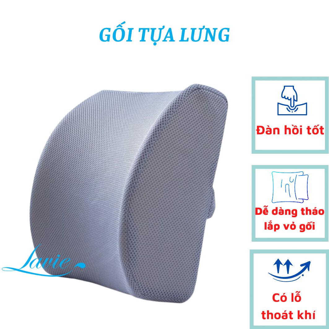 Gối Tựa Lưng Bằng Cao Su Non Vải Lưới Thoáng Mát Có Đai Cài (KT 34x32x12cm)