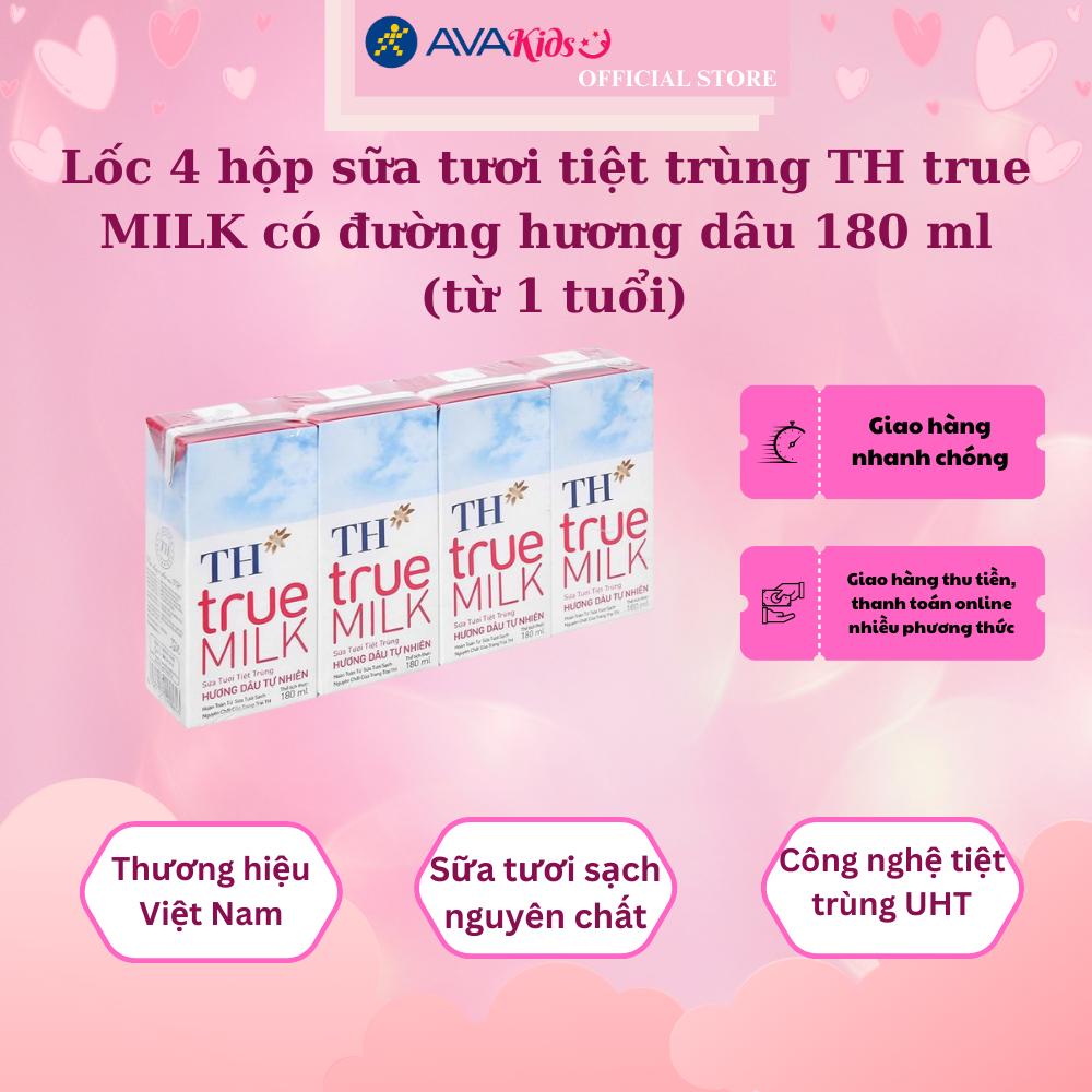 Lốc 4 hộp sữa tươi tiệt trùng TH true MILK có đường hương dâu 180 ml (từ 1 tuổi)