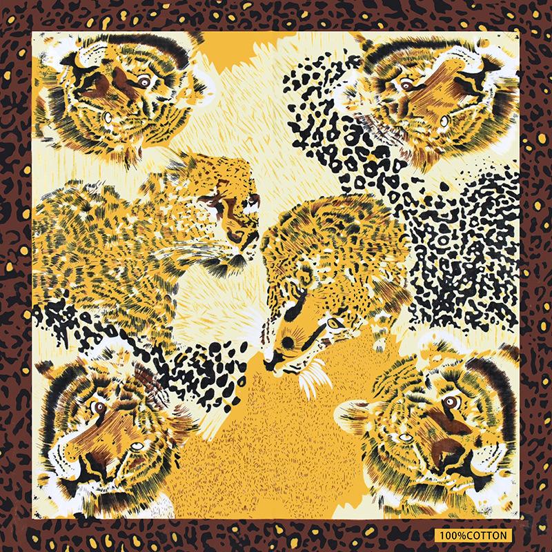 Bộ sưu tập khăn vuông bandana cotton họa tiết báo cá tính (54x54cm) - BDN37 hổ vàng nâu