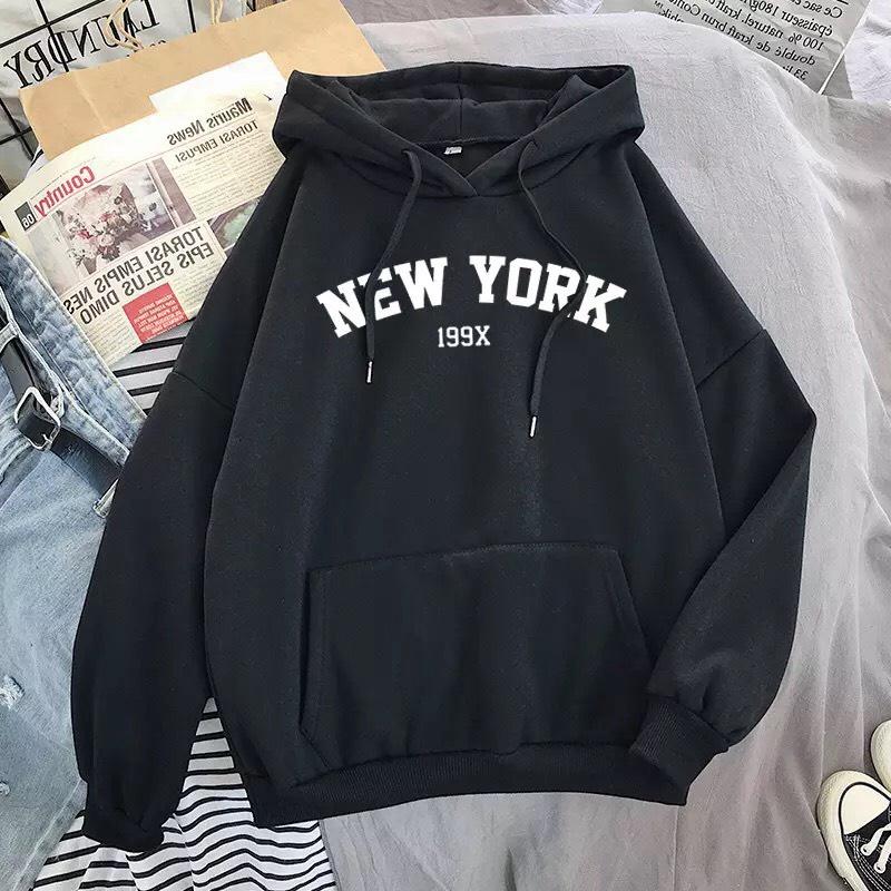 Áo hoodie nam nữ in chữ newyork vải nỉ bông mềm mịn nón 2 lớp