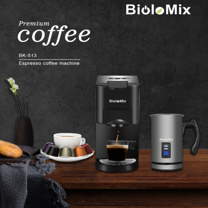 Máy pha cà phê 3 trong 1 BioloMix BK-513, áp suất 19 bar, dung tích 1.6L, dùng cho cafe viên nén và cafe xay- Hàng chính hãng