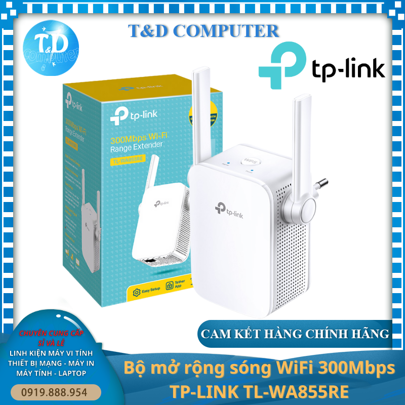 Bộ mở rộng sóng wifi TP-Link TL-WA 855RE (Chuẩn N/ 300Mbps/ 2 Ăng-ten ngoài/ 15 User) - Hàng chính hãng FPT phân phối
