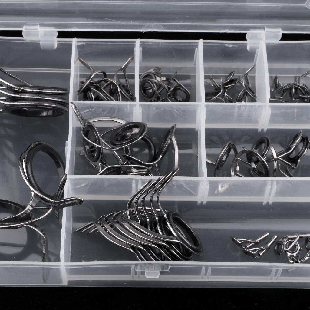 45pcs Vintage Fishing Rod Eyes Guides Line Rings Tips 6#-30# Rod Repair Kit