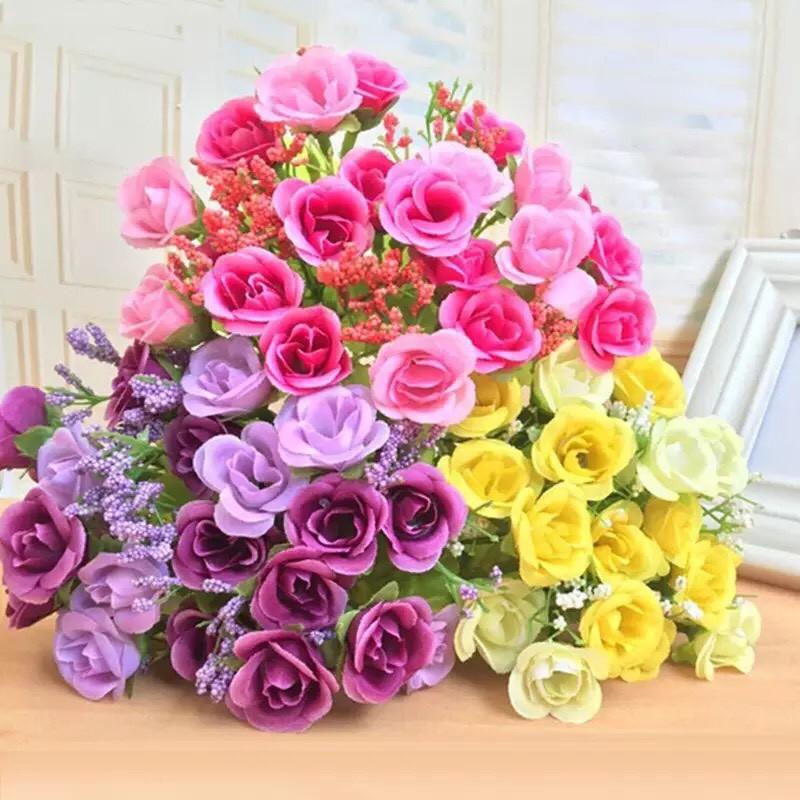 Hoa giả - Cành hoa hồng nhí 20 bông trang trí nhà cửa