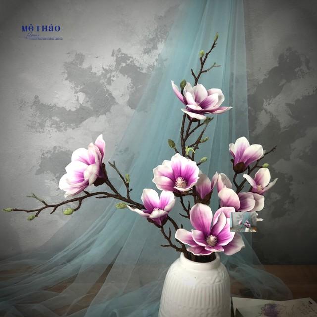 Cành Hoa Mộc Lan Giả Hoa Lụa Cao Cấp Trang Trí Nhà Cửa Cắm Bình Và Lọ Hoa Decor Sang Trọng