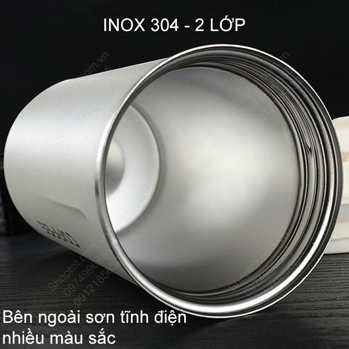 Cốc ly uống cà phê bằng inox 304 loại 2 lớp, có nắp thông minh kín nước, chuyên uống cà phê, uống trà đa năng