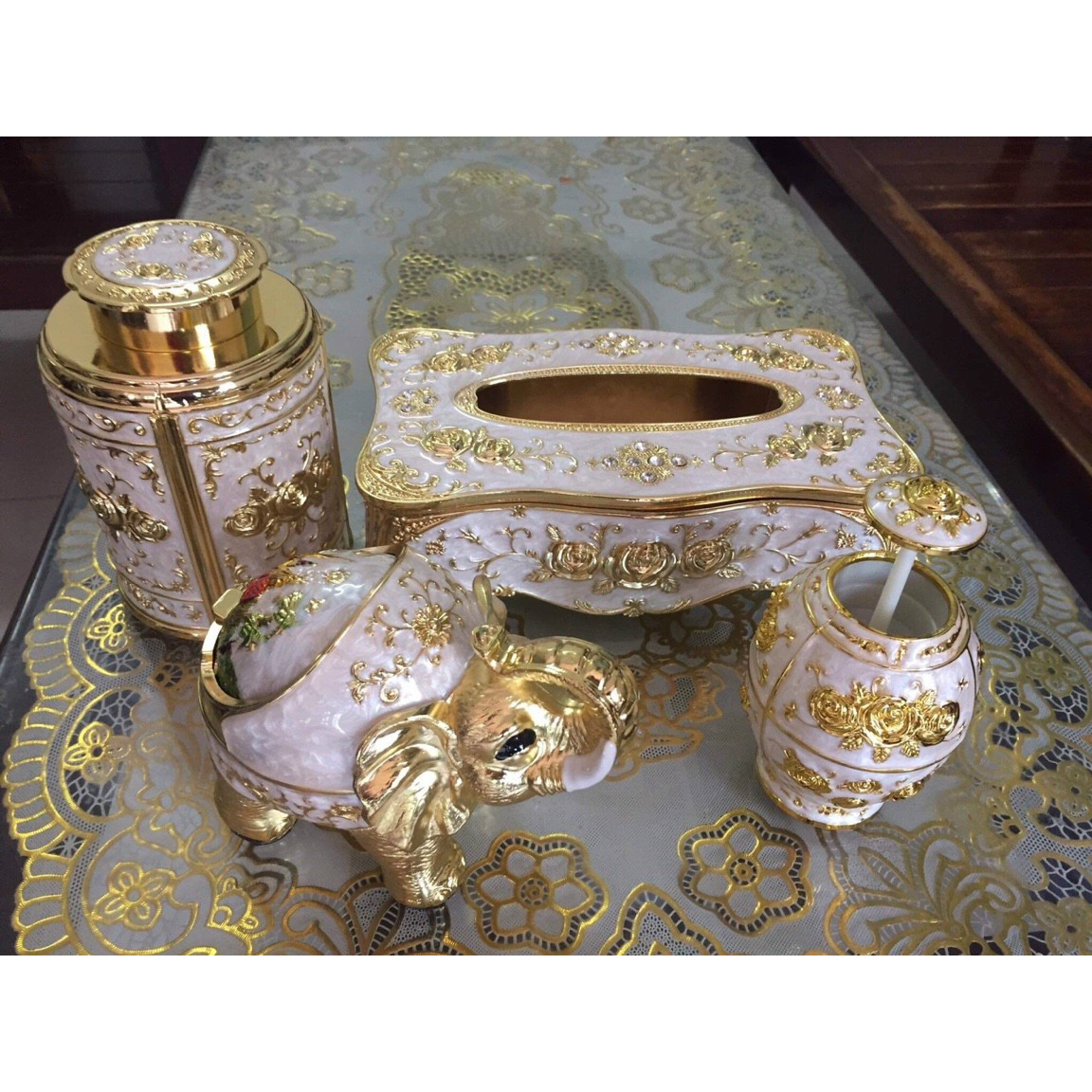 Hộp đựng giấy kèm gạt tàn, lọ tăm, hộp đựng trà - Decor trang trí để bàn