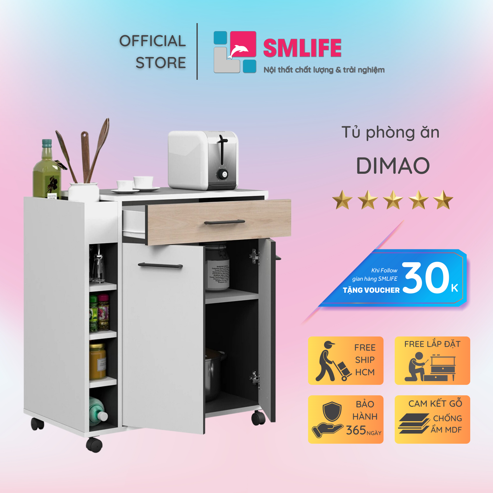 Tủ phòng ăn gỗ hiện đại SMLIFE Dimao | Gỗ MDF dày 17mm chống ẩm | D82xR40xC81cm