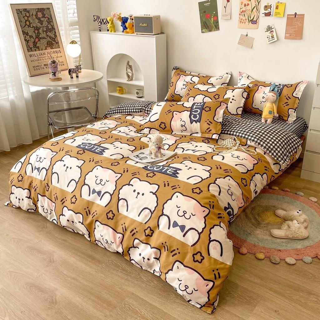Bộ chăn ga gối Cotton poly M2T bedding, vỏ chăn mền, drap ga giường và 2 vỏ gối nằm - PL Gấu bắc cực
