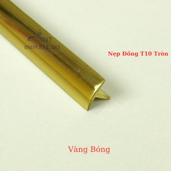 Nẹp Đồng T10 tròn Vàng Bóng, Nẹp đồng chữ T, Nẹp đồng chống trơn, giá 1m