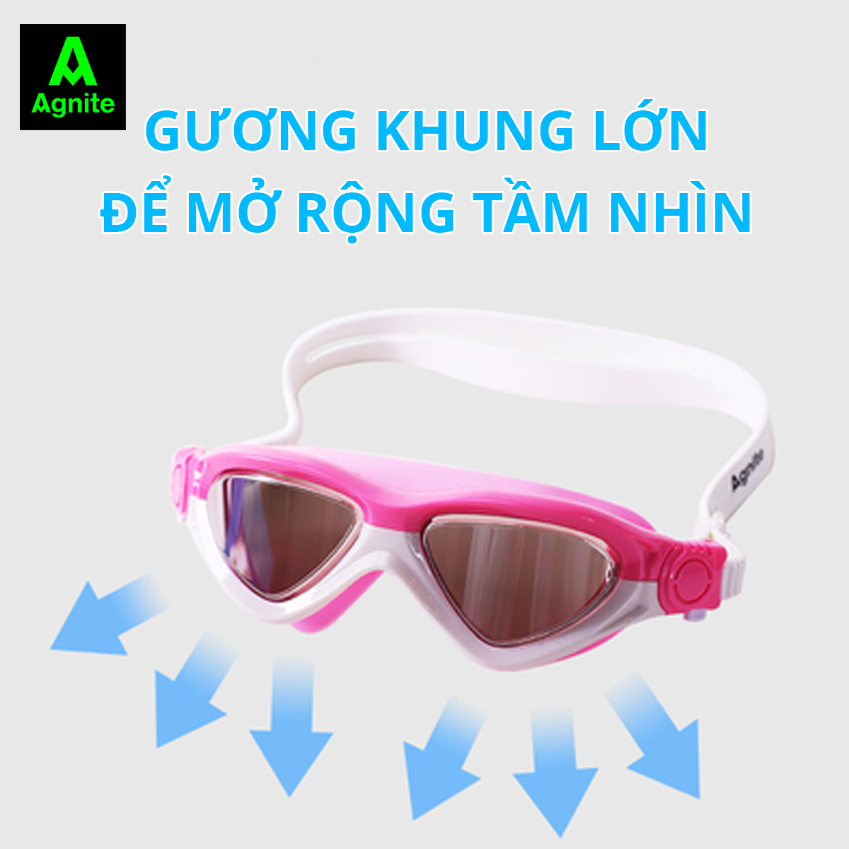 Kính Bơi Trẻ Em Bé Trai Bé Gái Chống Sương Mù Bảo Vệ Mắt Kèm Nút Tai Túi Đựng Agnite - Dây Đeo Silicone Mềm Mại, Thoải Mái - Phù Hợp Cho Bé - F6140