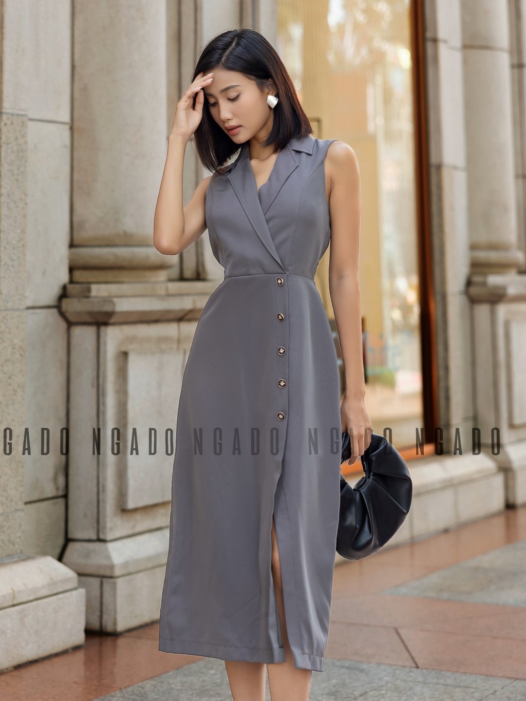 Đầm xám cổ vest NGADO, Đồ công sở, Đầm dự tiệc