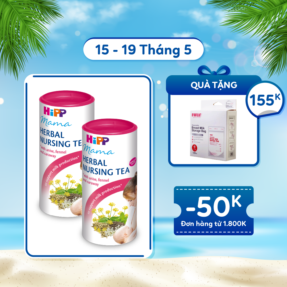 Combo 3 Trà cốm lợi sữa hoà tan HiPP Mama Herbal Nursing Tea 100% thảo mộc, dành cho mẹ sau sinh và đang cho con bú giúp bồi bổ cơ thể, hỗ trợ và tăng cường lượng sữa (3 hộp x 200g)
