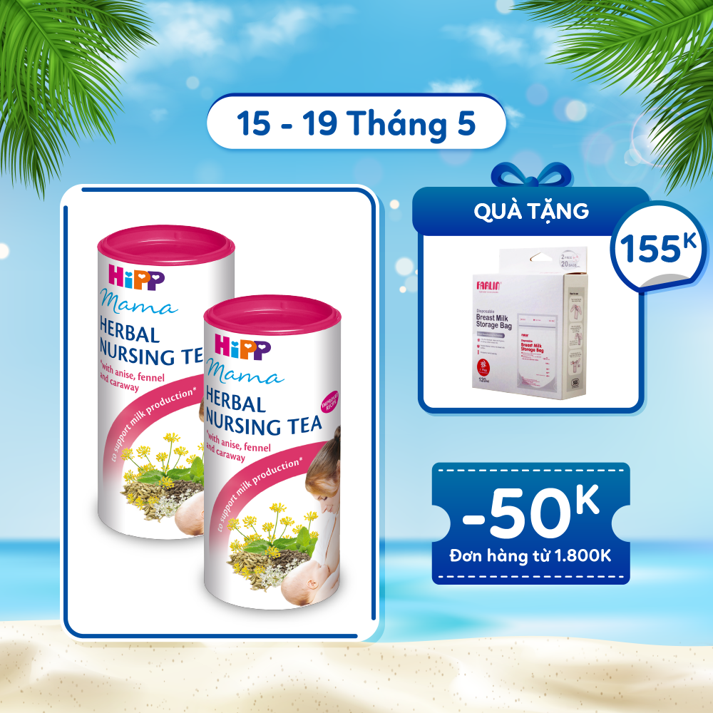 Combo 3 Trà cốm lợi sữa hoà tan HiPP Mama Herbal Nursing Tea 100% thảo mộc, dành cho mẹ sau sinh và đang cho con bú giúp bồi bổ cơ thể, hỗ trợ và tăng cường lượng sữa (2 hộp x 200g)