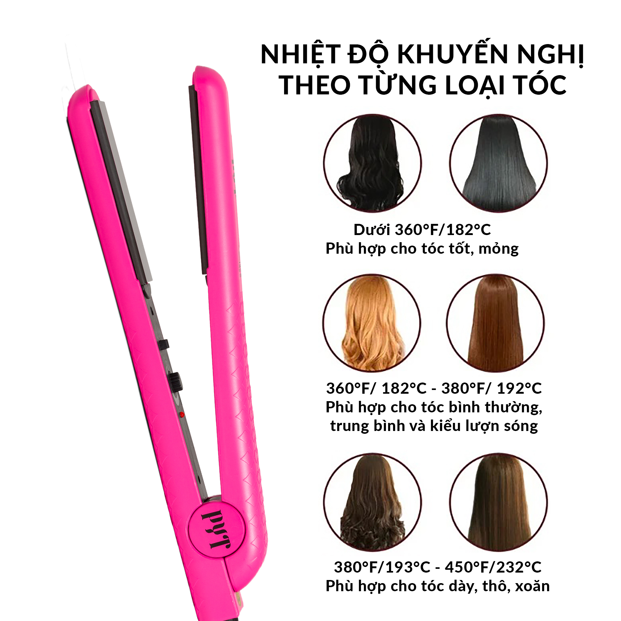 Máy Kẹp Tóc Bằng Sứ Tourmaline PYT Ceramic Styling Tool (2 trong 1) - Màu Hồng - Công Nghệ Nhiệt Hồng Ngoại Xa - Có Thể Duỗi, Uốn Lọn Hoặc Uốn Cúp