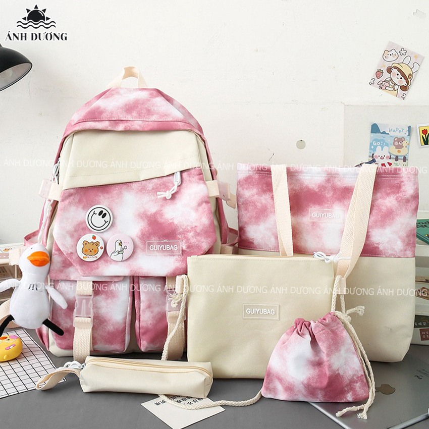Set 5 món balo nữ đi học đi chơi thời trang hàn quốc Ánh Dương Clothing TB28 màu lem cho học sinh sinh viên chống thấm nước tặng kèm phụ kiện trang trí dễ thương