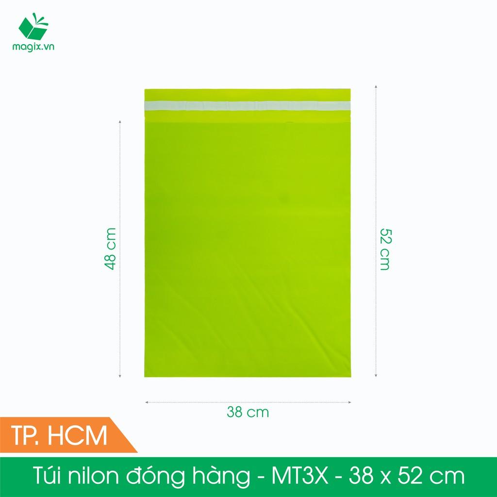 MT3X - 38x52 cm - Túi nilon gói hàng - 300 túi niêm phong đóng hàng màu xanh lá mạ