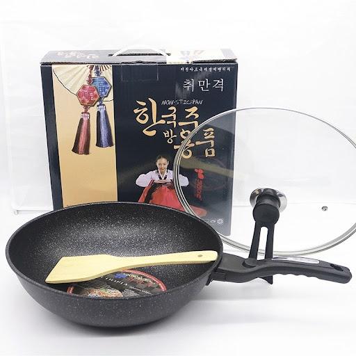 Chảo Đá Hàn Quốc Chống Dinh Có Nắp Cao Cấp