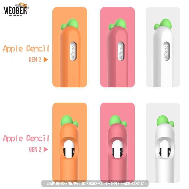 Case bảo vệ cho Apple Pencil thế hệ 1 và 2, ốp cover Apple Pencil Cà Rốt, chất liệu silicon cao cấp
