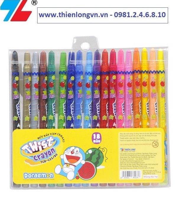 Bút sáp vặn Thiên Long Colokit Doraemon TCR-C05/DO - 18 màu - Không độc hại - Bút sáp siêu đẹp