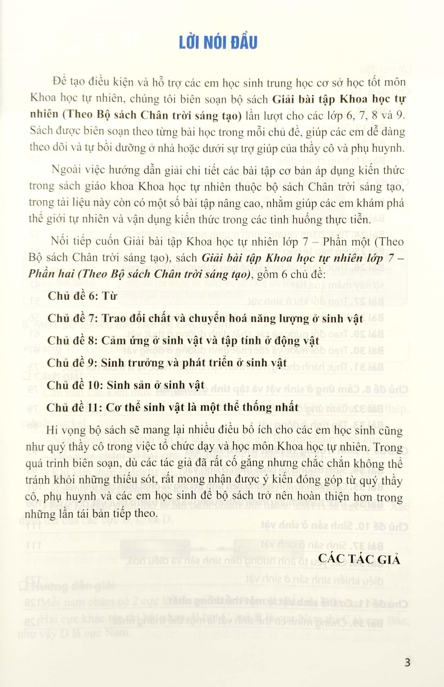 Giải Bài Tập Khoa Học Tự Nhiên Lớp 7 - Phần 2 (Theo Bộ Sách Chân Trời Sáng Tạo)