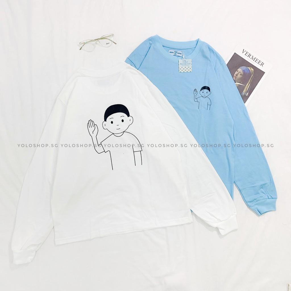 Áo Thun Tay Dài Có Bo Tay Unisex Couple Giơ Tay
