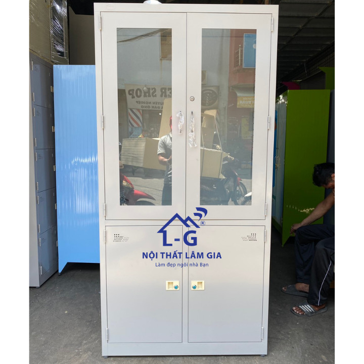 Tủ sắt hồ sơ văn phòng - Tủ locker có kiếng 1m83x90 Mẫu 1