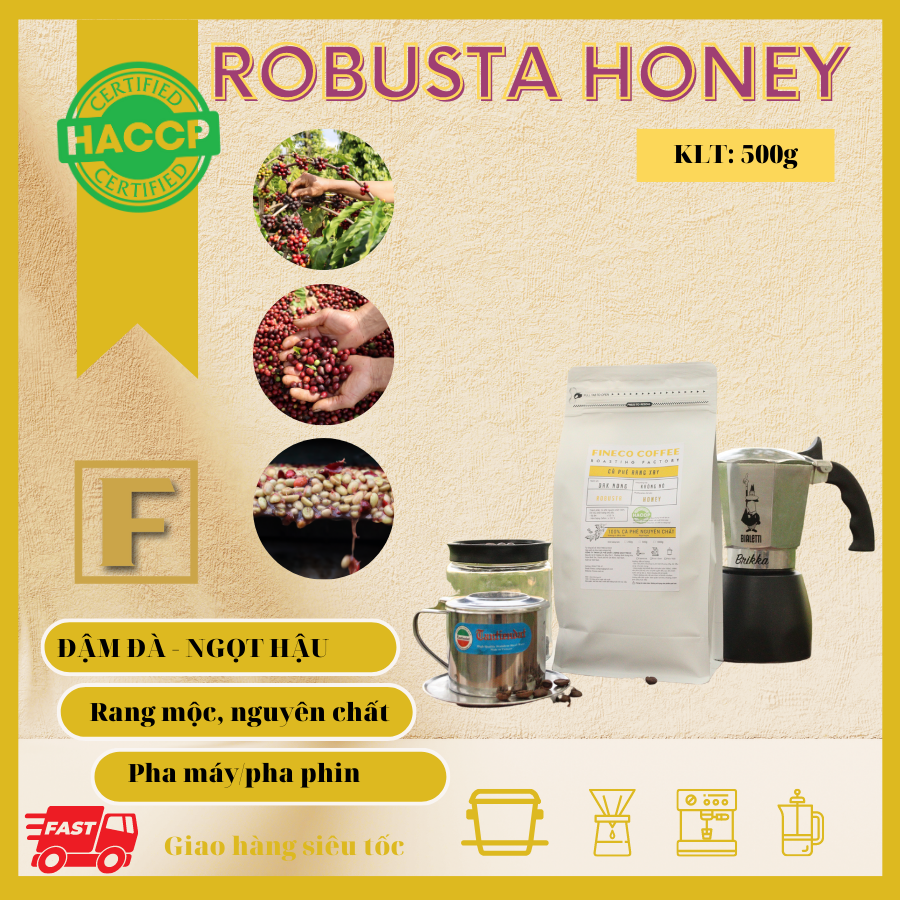 Robusta Honey(Chế biến mật ong) - Cà phê chất lượng cao, hương thơm ngọt ngào - Cà phê pha phin/ pha máy |500gr|