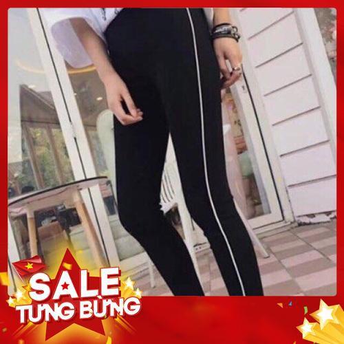 Thời trang quần legging 1 sọc trắng nhỏ chất cotton