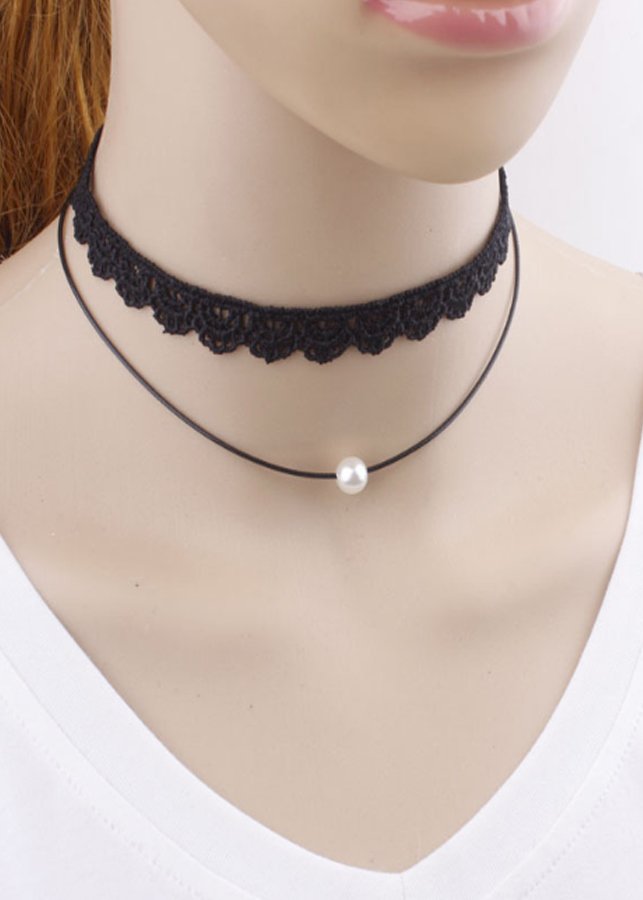 Vòng cổ choker phối hạt trắng V26