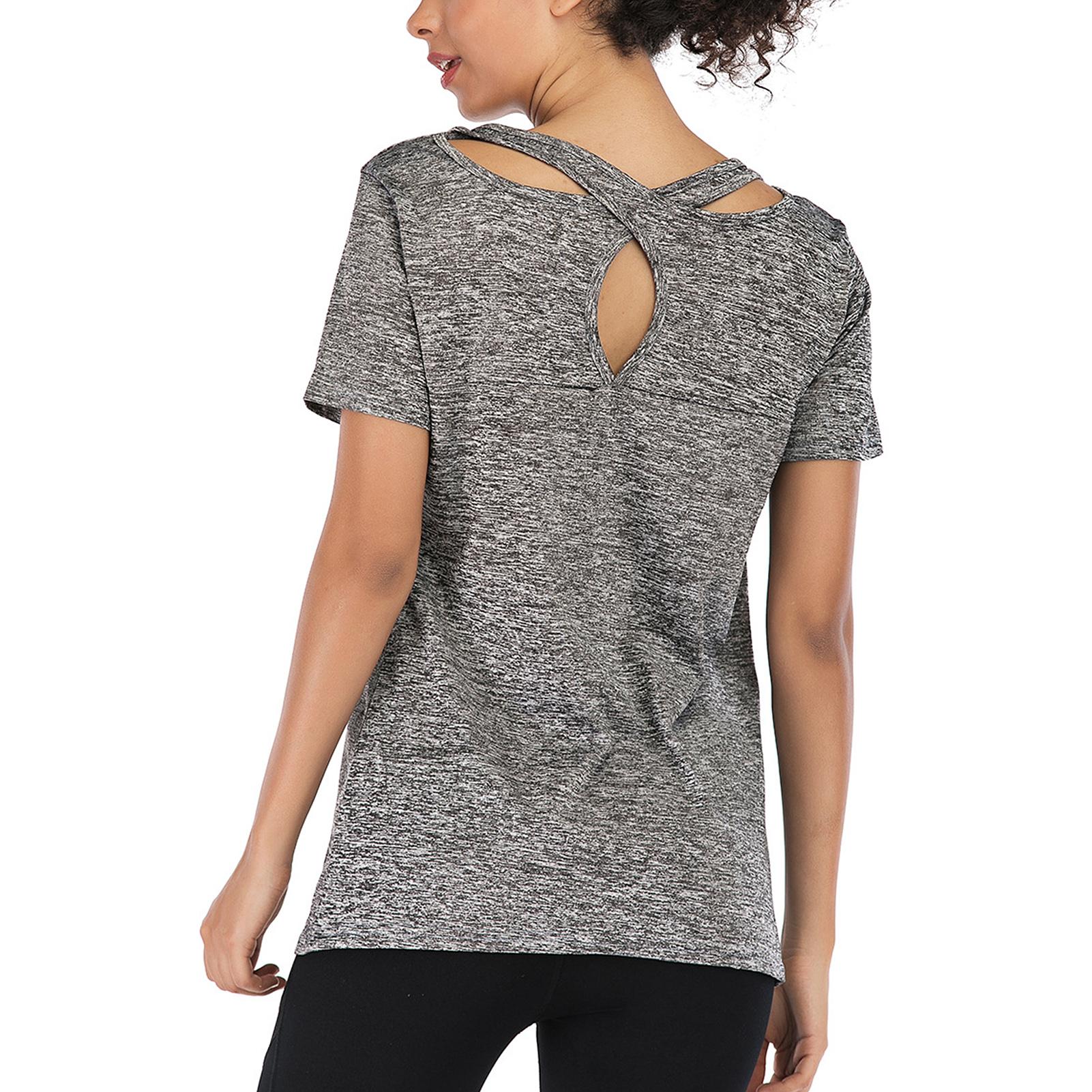 Áo thun thể thao ngắn tay nữ, thoáng khí co giãn mềm mại nhanh khô cho tập luyện yoga, chạy bộ