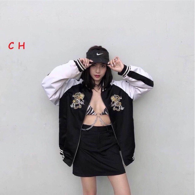 Áo khoác gió nam nữ , áo bomber thêu rồng unisex form rộng , hình thêu tinh xảo chất lượng