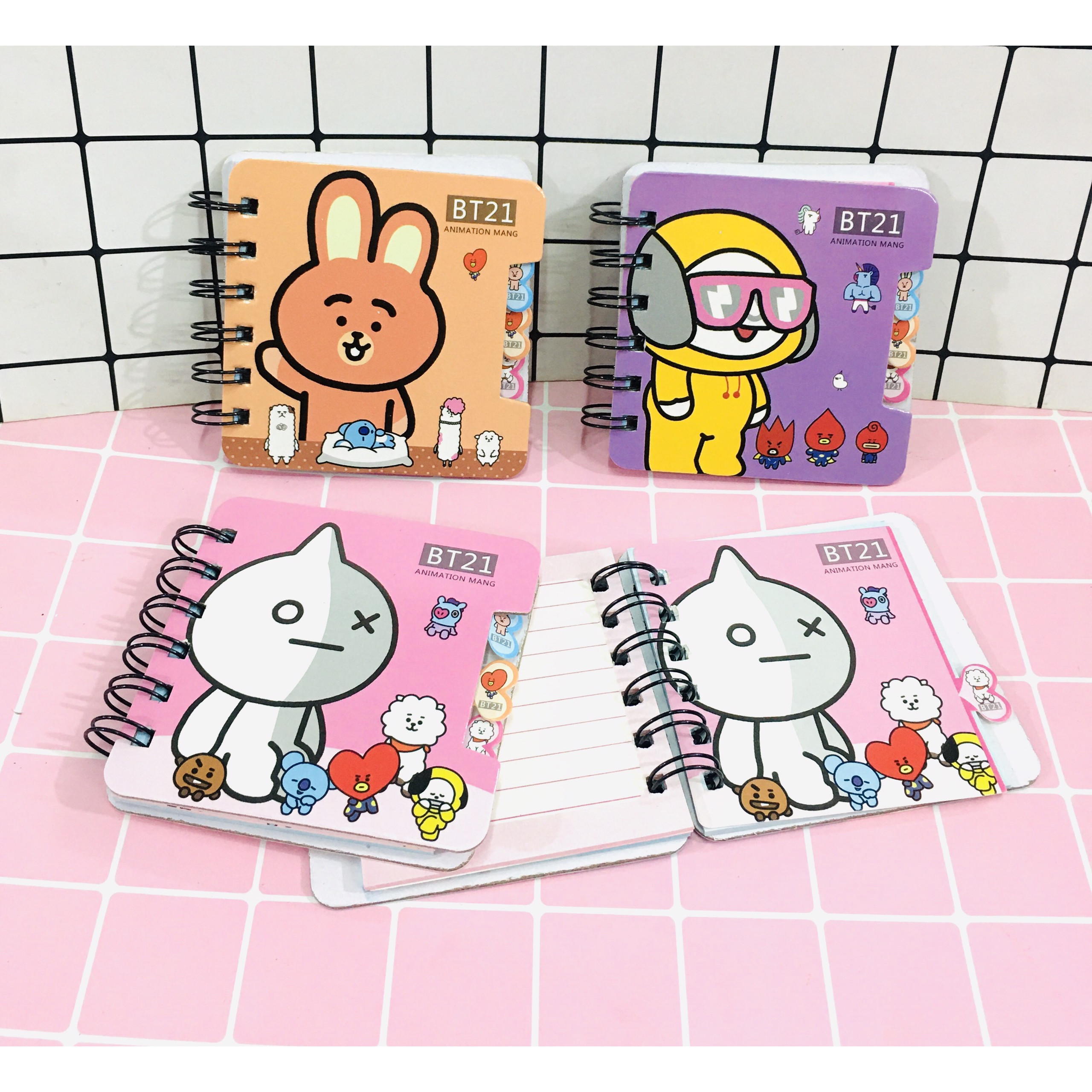 Set 2 sổ BT21 BTS gáy xoán cute 9.2CM X9.2CM