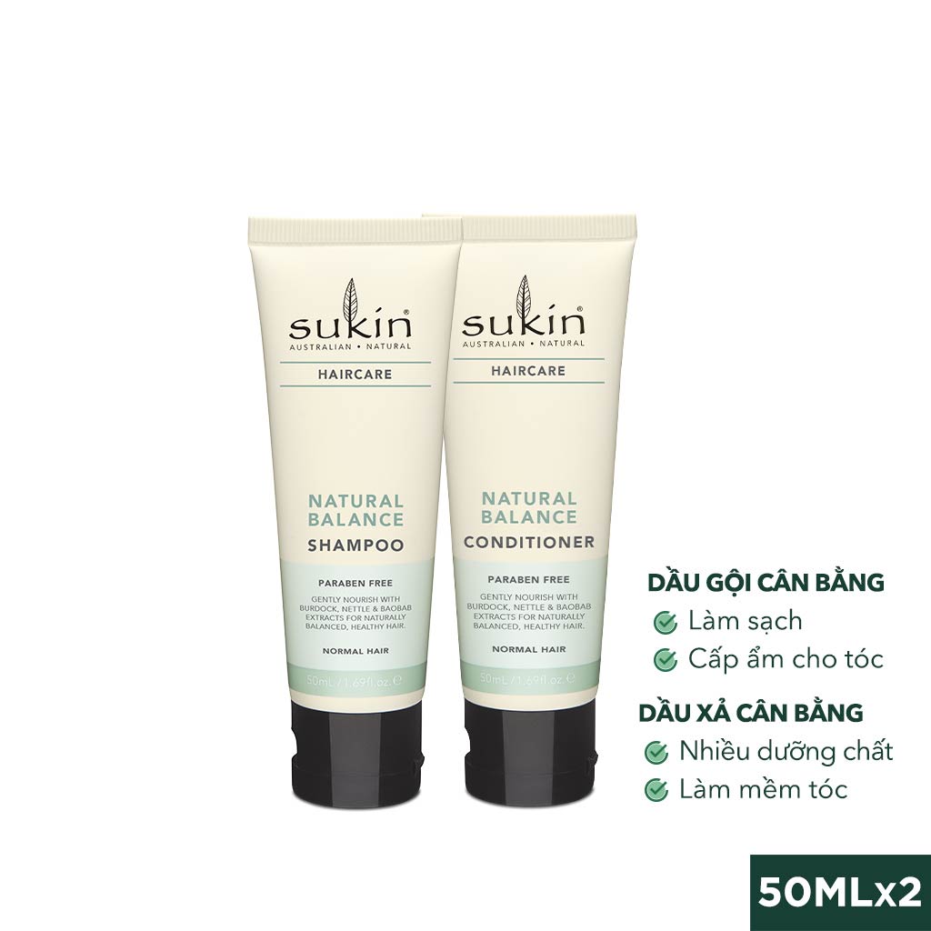 Combo Gội Xả Sukin Mini Chăm Sóc Tóc Từ Thiên Nhiên Natural Balance Dầu Gội 50ml + Dầu Xả 50ml