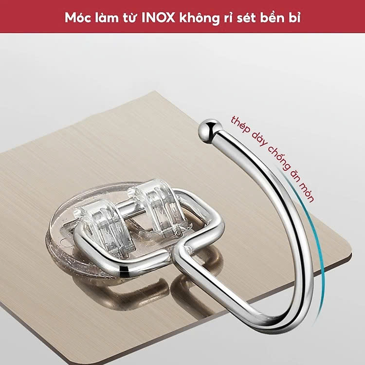 COMBO 10 Móc Dán Tường Inox 304 Loại 1 Chân Chịu Lực Đến 20kg Kèm Miếng Dán Tráng Bạc Siêu Dính, Móc Dán Chịu Lực Loại Tốt