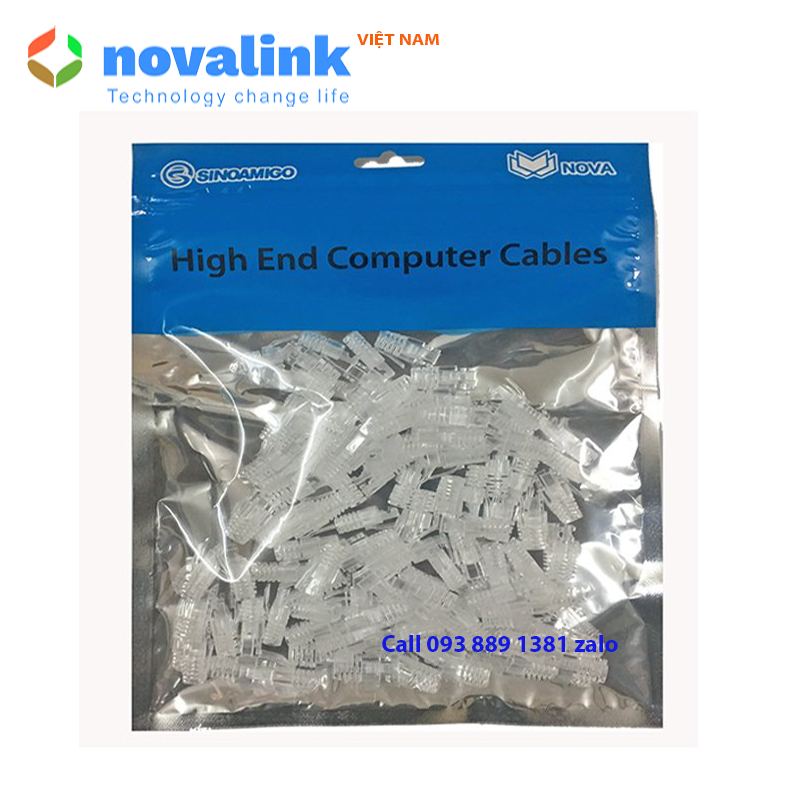 Hình ảnh Đầu chụp hạt mạng trong suốt, có móc gài dùng cho đầu bấm cat5/cat6 (túi 100c)