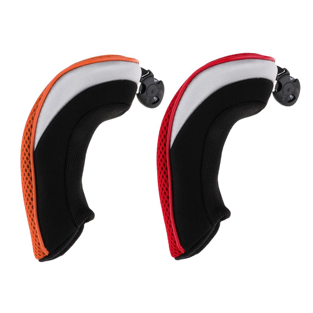 2x Golf Hybrid UT Club Head Cover Headcover with Number Tag Orange + Red
