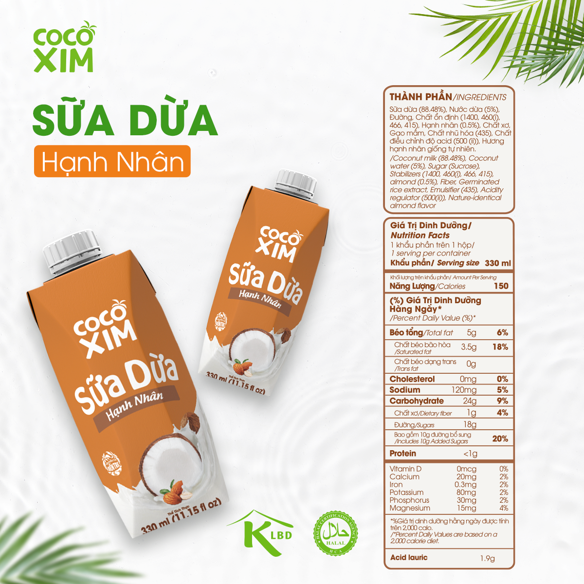 Thùng 12 Hộp Sữa dừa Cocoxim Hạnh Nhân 330ml/hộp