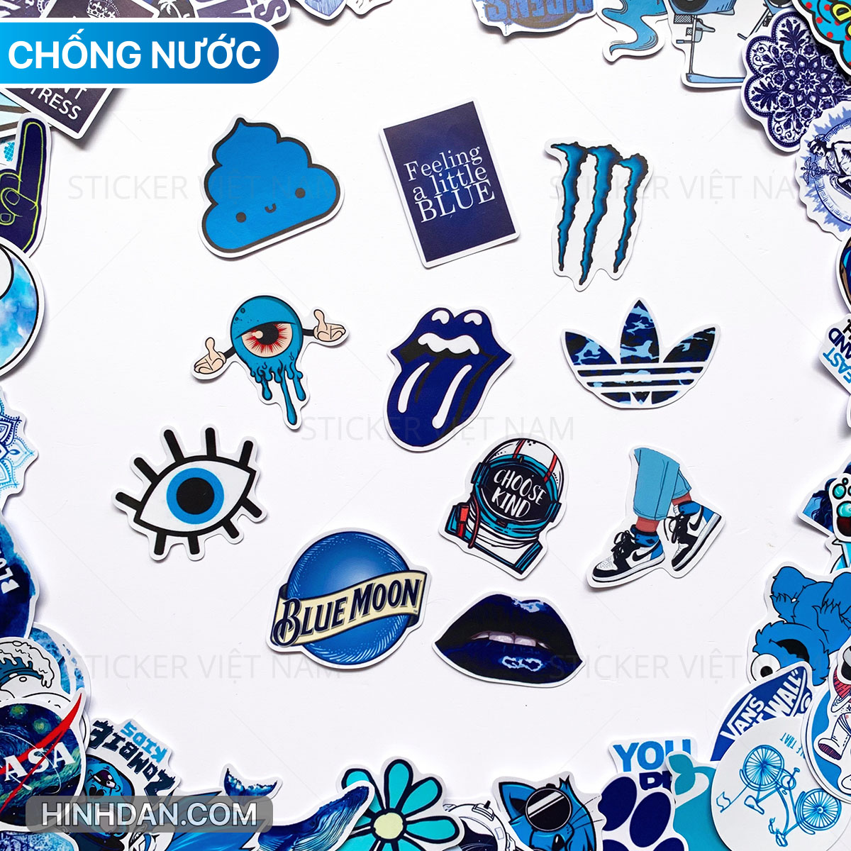 Bộ 20 Sticker Blue Hình Dán Chủ Đề Màu Xanh Dương Chống Nước Decal Chất Lượng Cao Trang Trí Va Ly Du Lịch Xe Đạp Xe Máy Xe Điện Motor Laptop Nón Bảo Hiểm Máy Tính Học Sinh Tủ Quần Áo Nắp Lưng Điện Thoại