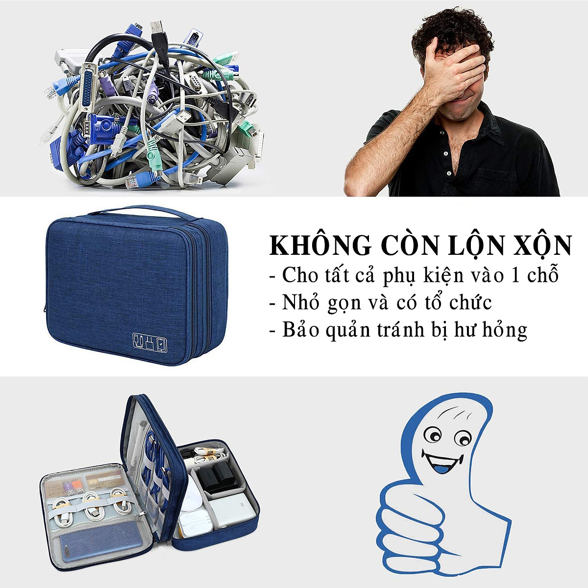 Túi đựng phụ kiện điện thoại 2 ngăn lớn cải tiến nhiều ngăn chống nước, chống sốc - Túi đựng bảo vệ phụ kiện điện thoại máy tính bảng cao cấp chính hãng D Danido 