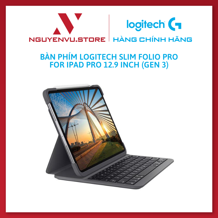 Bao da kèm bàn phím Logitech Slim Folio dành cho iPad Pro 11 | 12.9 inch (2018) - kết nối Bluetooth, pin 3 tháng/lần sạc - Hàng chính hãng