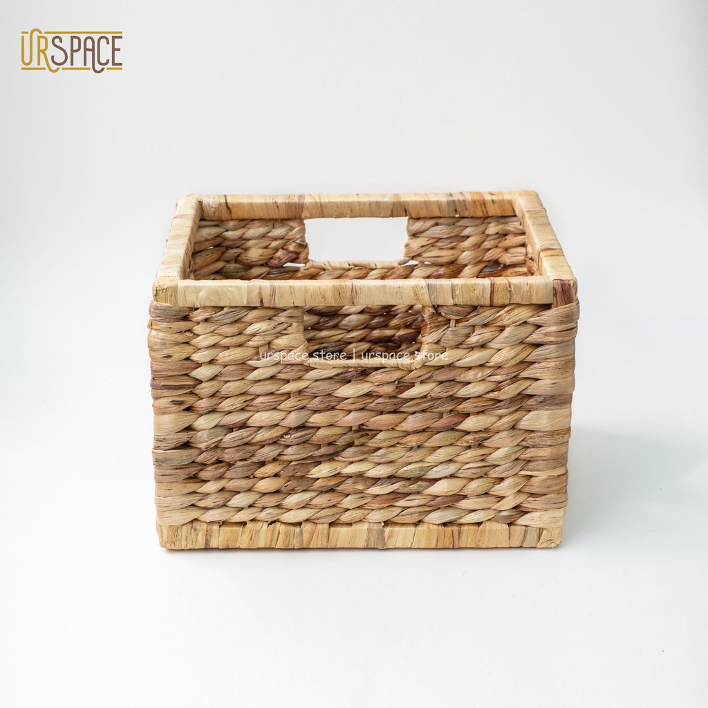 Sọt cói (lục bình) chữ nhật khung gỗ trang trí đa năng Ur Space/ Howen rectangle hyacinth storage basket for home