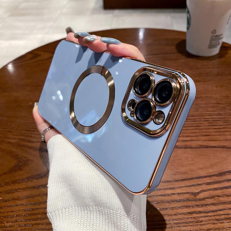 Đảm bảo chất lượng phù hợp với vỏ điện thoại di động iPhone 14 mạ điện màu trơn chải màng thấu kính từ tính MagSafe Vỏ bảo vệ Apple 13