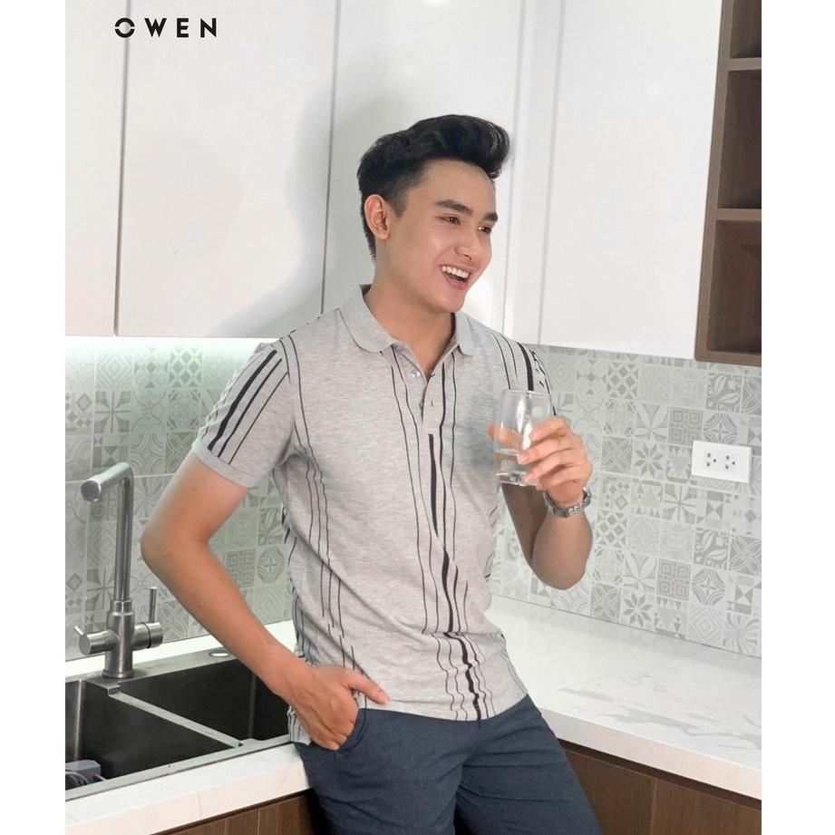 OWEN - Áo polo ngắn tay Owen chất thun lạnh cực mát màu Xám ghi kẻ ngang 220364 - Áo thun ngắn tay có cổ